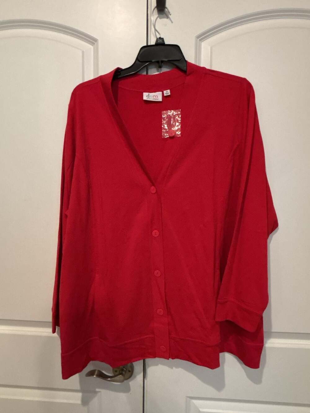 Denim & Co. Red Button-Front V-Neck Cardigan Sweater with Pockets Size 3X